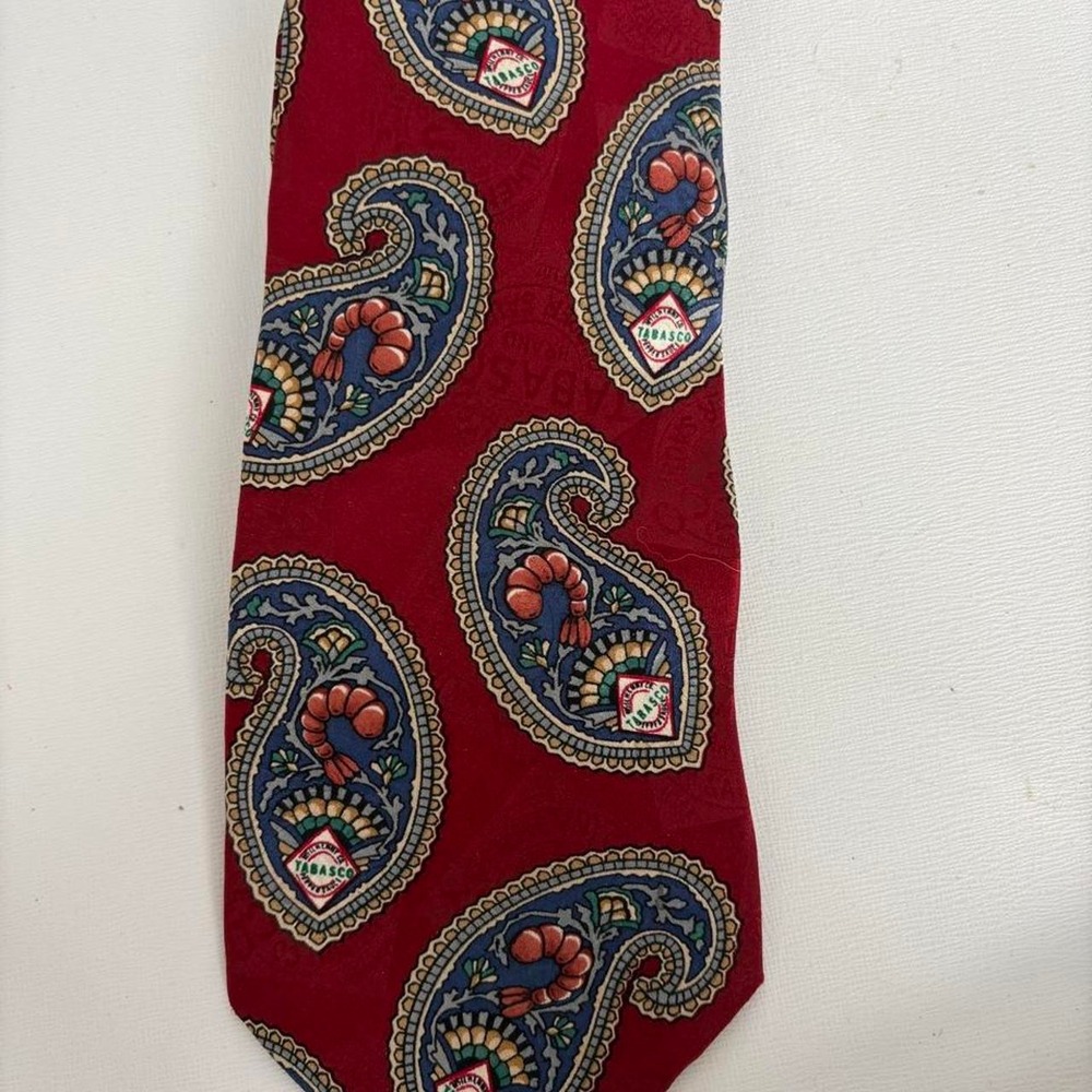 Tabasco Mens Red Paisley Silk Tie Blue Gold Shrimp Novelty Made in USA WPL 4075